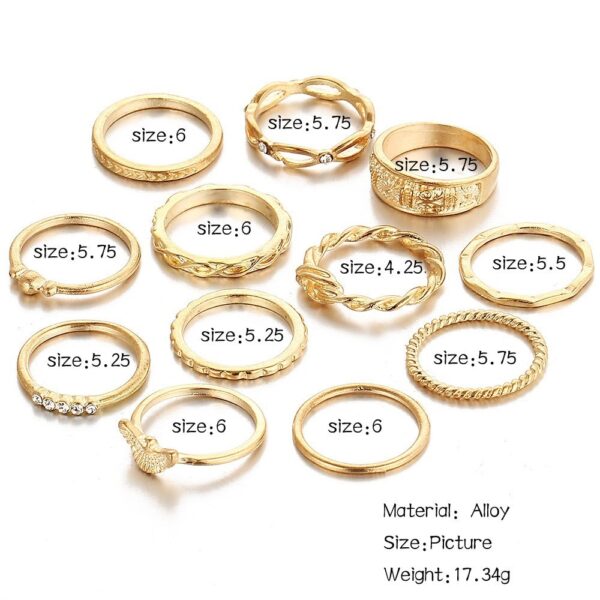 12PCS/Set Bohemian Vintage Gold Color Rings Rhinestone Lucky Rings Set Women Girl Party Jewelry Gorgeous luxurious - Image 5