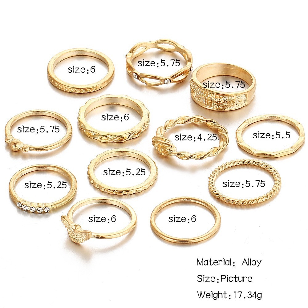 12PCS/Set Bohemian Vintage Gold Color Rings Rhinestone Lucky Rings Set Women Girl Party Jewelry Gorgeous luxurious - Image 5