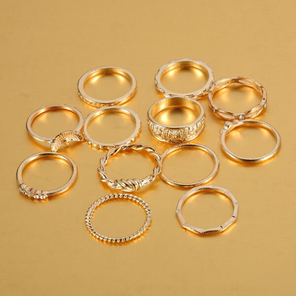12PCS/Set Bohemian Vintage Gold Color Rings Rhinestone Lucky Rings Set Women Girl Party Jewelry Gorgeous luxurious
