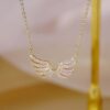 14k Real Gold Exquisite simplicity Angel Wings Necklace Charm Short Design Clavicle Zircon Women Kolye Birthday Gift Pendant - Image 5