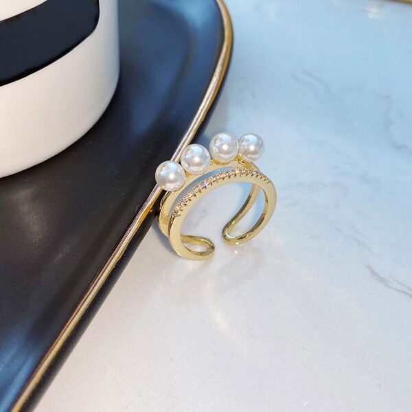 2021 New Fashion Pearl Open Rings For Women Korean Style Personality Double Layers Wide Ring Adjustable Jewelry bijoux Wholesale - Image 3