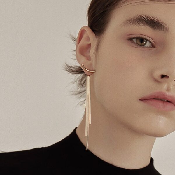 AENSOA Vintage Gold Color Shiny Bar Long Tassel Drop Earrings for Women Korean Minimalist Metal Hanging Earring Fashion Jewelry - Image 2