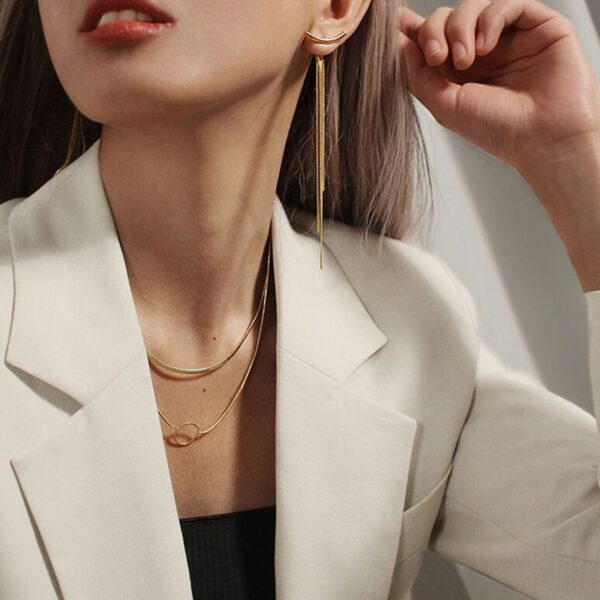 AENSOA Vintage Gold Color Shiny Bar Long Tassel Drop Earrings for Women Korean Minimalist Metal Hanging Earring Fashion Jewelry - Image 4