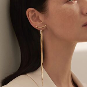 AENSOA Vintage Gold Color Shiny Bar Long Tassel Drop Earrings for Women Korean Minimalist Metal Hanging Earring Fashion Jewelry