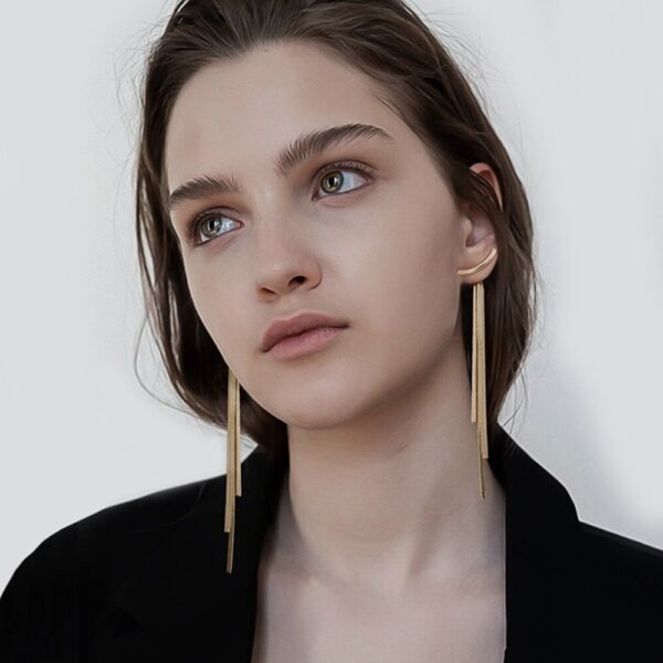AENSOA Vintage Gold Color Shiny Bar Long Tassel Drop Earrings for Women Korean Minimalist Metal Hanging Earring Fashion Jewelry - Image 5