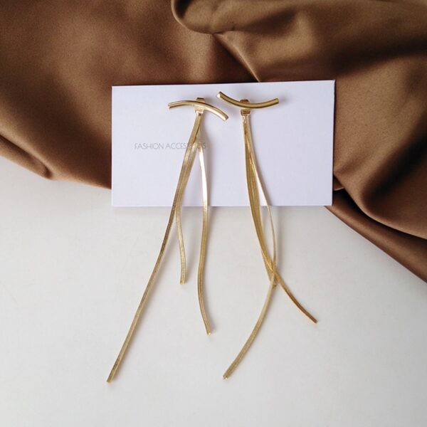 AENSOA Vintage Gold Color Shiny Bar Long Tassel Drop Earrings for Women Korean Minimalist Metal Hanging Earring Fashion Jewelry - Image 6
