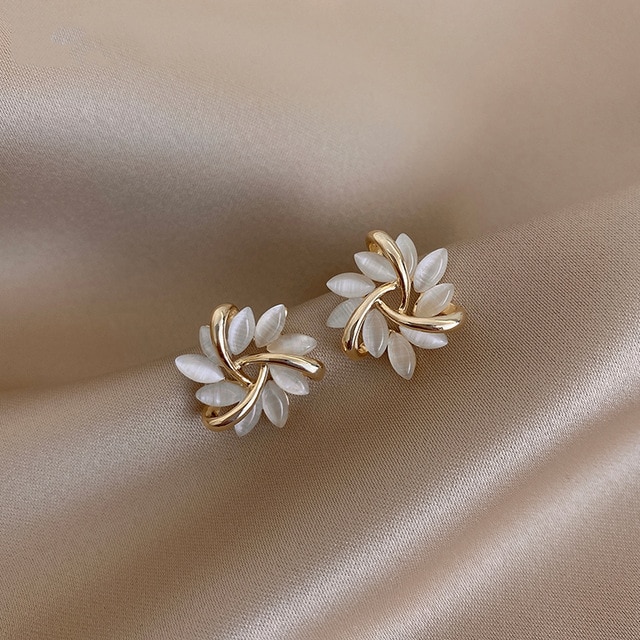 Shop Bloom Fashion Elegant and Exquisite Opal Petal Circle Stud Earrings for Women