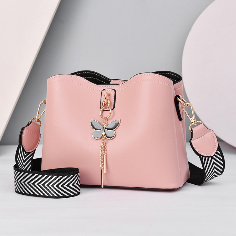 Fashon Women’s Bucket Shoulder Bag PU Leather Weave Strap Belt women Bag Luxury Messenger Bag