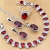 Natural 925 Silver Jewelry Red Birthstone Charm Jewelry Sets Women Earrings/Pendant/Necklace/Ring/Bracelets T055