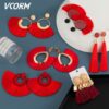 New Fashion Bohemian Tassel Earrings for Women Cotton Silk Fabric Long Fringe Drop Dangle Earrings 2020 Party Female Jewelry - Image 3