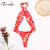 Rinabe Sexy Bikini 2021 Swimsuit Hollow Out One-Piece-Suits Bathing Suit Women Swimwear Print Biquini Thong Bikinis High Neck - Image 2