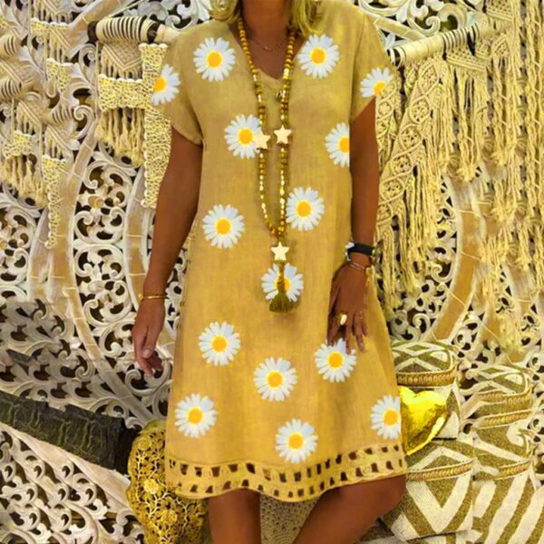 S-5xl Plus Size Dress Summer Women Vintage V-neck Floral Print Dress Short Sleeve Retro Printed Loose Beach Casual Dresses #SRN - Image 5