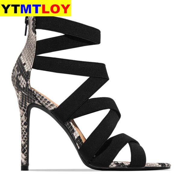 Snake Summer Shoes Woman Pumps High Thin Heels Pointed Toe Rhinestone Gladiator Pumps Party Sexy Shoes Prom Shoes - Image 2
