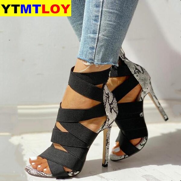 Snake Summer Shoes Woman Pumps High Thin Heels Pointed Toe Rhinestone Gladiator Pumps Party Sexy Shoes Prom Shoes - Image 4