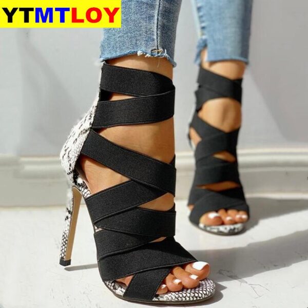 Snake Summer Shoes Woman Pumps High Thin Heels Pointed Toe Rhinestone Gladiator Pumps Party Sexy Shoes Prom Shoes - Image 5