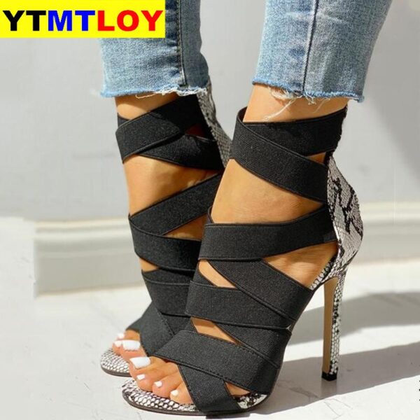 Snake Summer Shoes Woman Pumps High Thin Heels Pointed Toe Rhinestone Gladiator Pumps Party Sexy Shoes Prom Shoes - Image 6