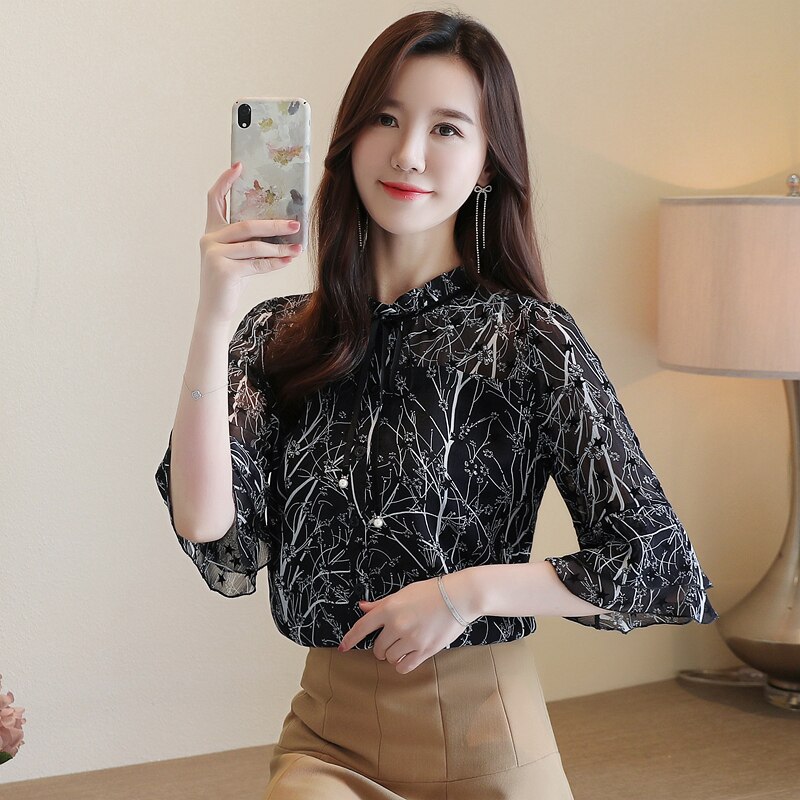 2021 Short Sleeve Summer Blouse Women Korean Casual Print Shirts for Women Floral Vintage Cardigan Ladies Tops Clothes 9214 50 - Image 3