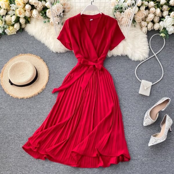 Aibeautyer 2021 Lady Women Dress Bandage Pleated A-line Vestidos 2020 Summer Bow Vintage Holiday Robes Long Dresses - Image 4