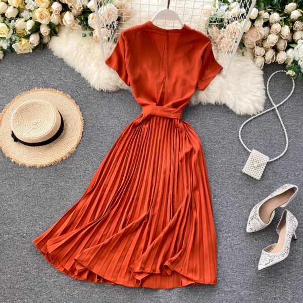 Aibeautyer 2021 Lady Women Dress Bandage Pleated A-line Vestidos 2020 Summer Bow Vintage Holiday Robes Long Dresses - Image 5
