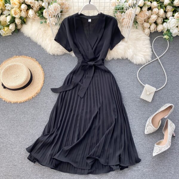 Aibeautyer 2021 Lady Women Dress Bandage Pleated A-line Vestidos 2020 Summer Bow Vintage Holiday Robes Long Dresses - Image 6