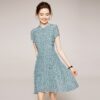 Chinese Style 100% Natural Silk Summer Dresses Elegant Fashion Stand Collar Short Sleeve Print Real Silk Women A-line Dress - Image 2