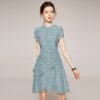 Chinese Style 100% Natural Silk Summer Dresses Elegant Fashion Stand Collar Short Sleeve Print Real Silk Women A-line Dress