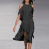 Sexy Solid Split Halter Woman Dress Sleeveless Backless Lace Up Bandage Female Dresses Long 2021 Summer Office Lady Vestidos - Image 2