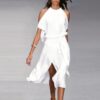 Sexy Solid Split Halter Woman Dress Sleeveless Backless Lace Up Bandage Female Dresses Long 2021 Summer Office Lady Vestidos