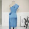 Women Bodycon Dresses One Shoulder with Bowtie Waist Belt Light Blue Dress Elegant Slim Vestido African Event Celebrate Occasion - Image 5
