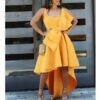 Women's Irregular Yellow Occassion Dresses Flare Pleated Party with Bow tie Celebrate Ladies Dated Night Dinner Event Dresses