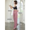 Women's Tall Satin Pink Wide Leg Pants with Long Waist and Straight Bobbin Pants - Image 3
