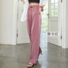 Women's Tall Satin Pink Wide Leg Pants with Long Waist and Straight Bobbin Pants - Image 6