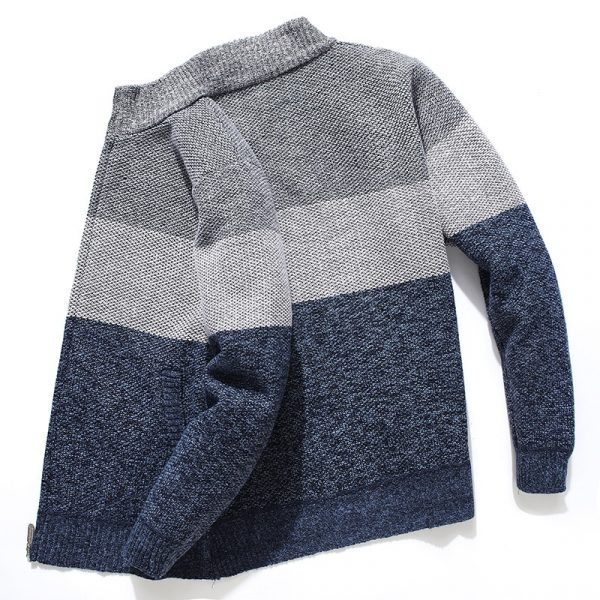 2020 New Cardigan Men Sweater Striped Grey Men's Sweater Oversized Knitted Cardigan Warm Clothes For Man 3XL Korean Style Homme - Image 3