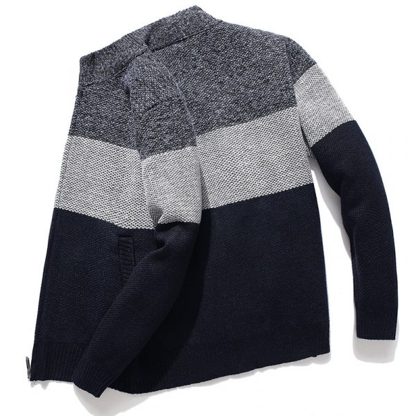 2020 New Cardigan Men Sweater Striped Grey Men's Sweater Oversized Knitted Cardigan Warm Clothes For Man 3XL Korean Style Homme - Image 4