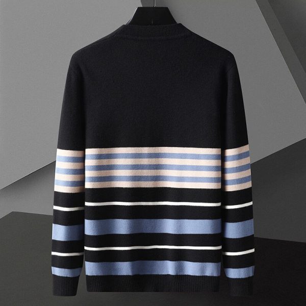 Fashion Color Contrast Cardigan Sweater Men 2021 Vintage Bee Cardigan Men Korean Autumn Winter Cardigan Coat Men Knit Khaki Blue - Image 3
